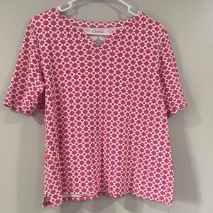 Croft & Barrow Pink and White Patterned Short Sleeve Top size M
